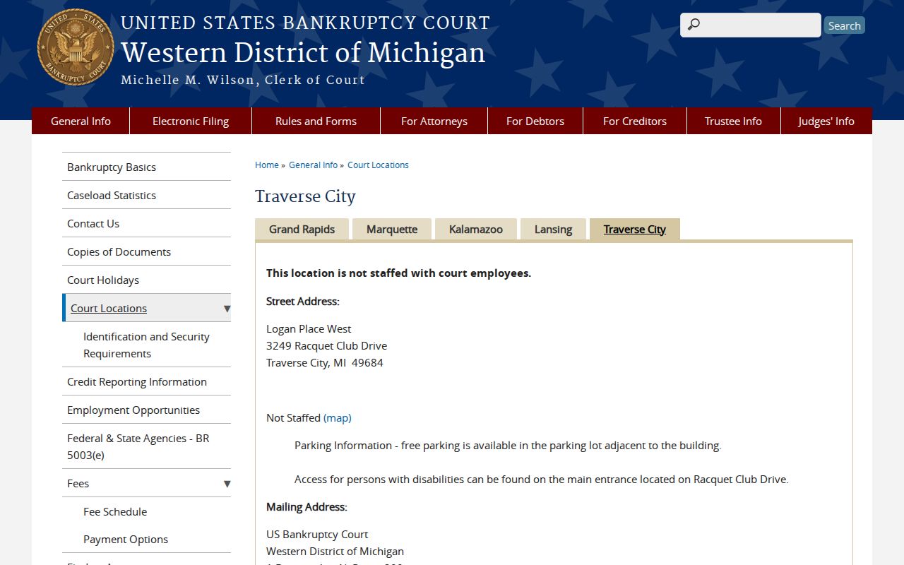 Boyne City court record research image of a court location information page