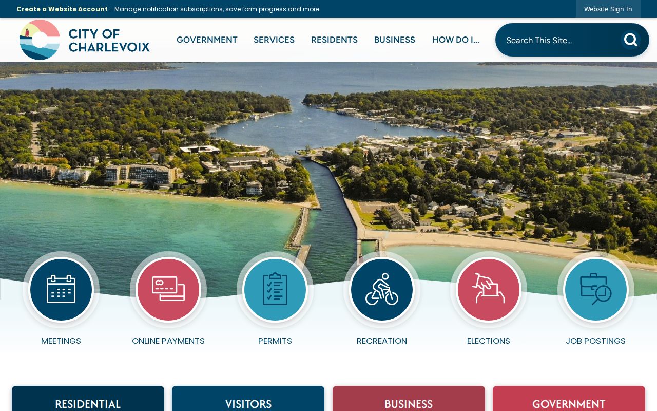 Charlevoix court record research image showing the City of Charlevoix government homepage