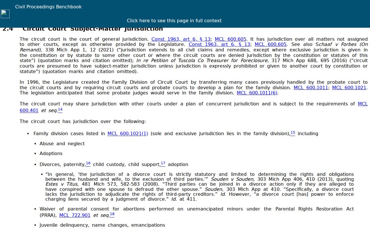 Charlevoix County civil court docket circuit court jurisdiction reference