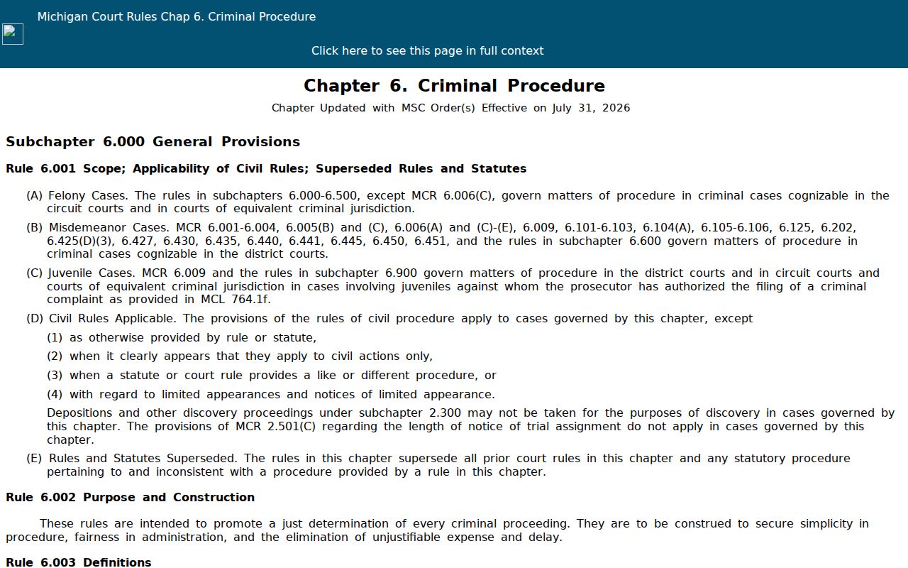 Charlevoix County criminal court docket public records rule reference