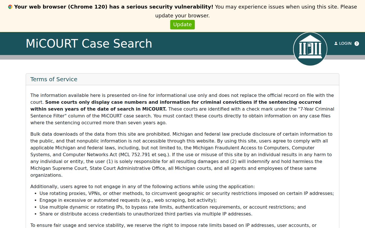 Charlevoix County docket search interface for the 7th Probate District Court