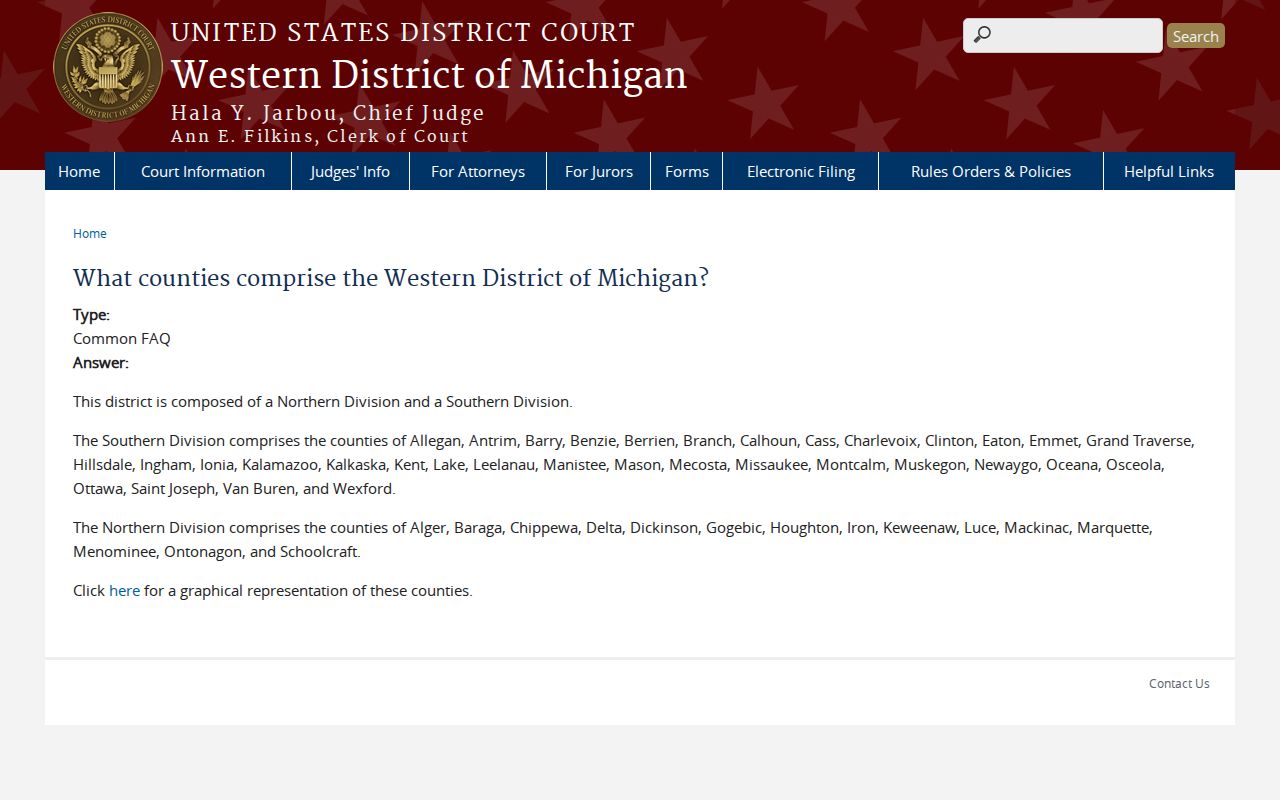 Charlevoix County docket search reference for Western District of Michigan county coverage