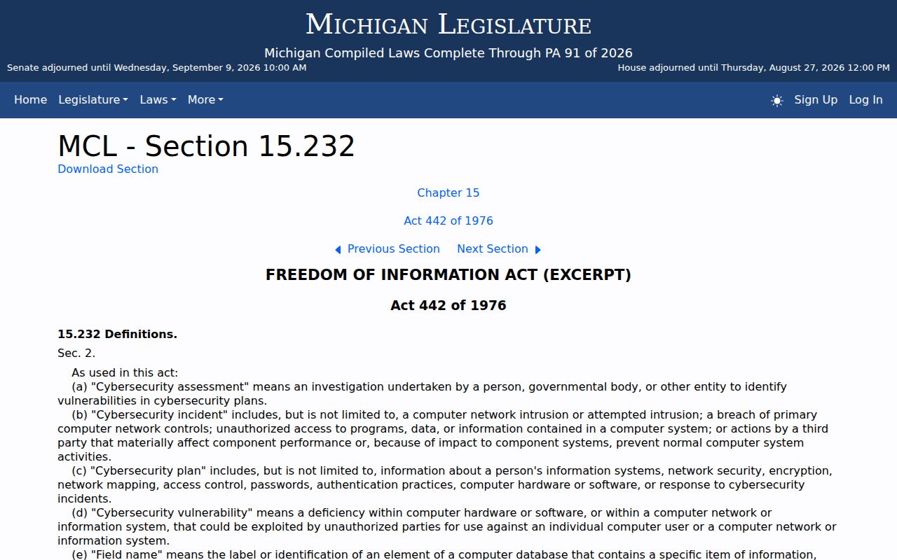 East Jordan court record research image showing Michigan FOIA definitions
