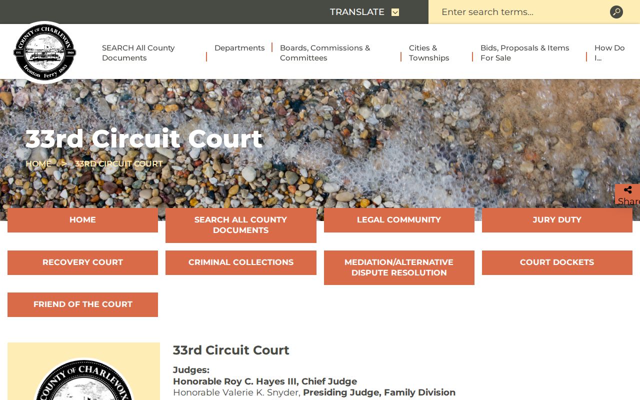Charlevoix County court docket 33rd Circuit Court service page