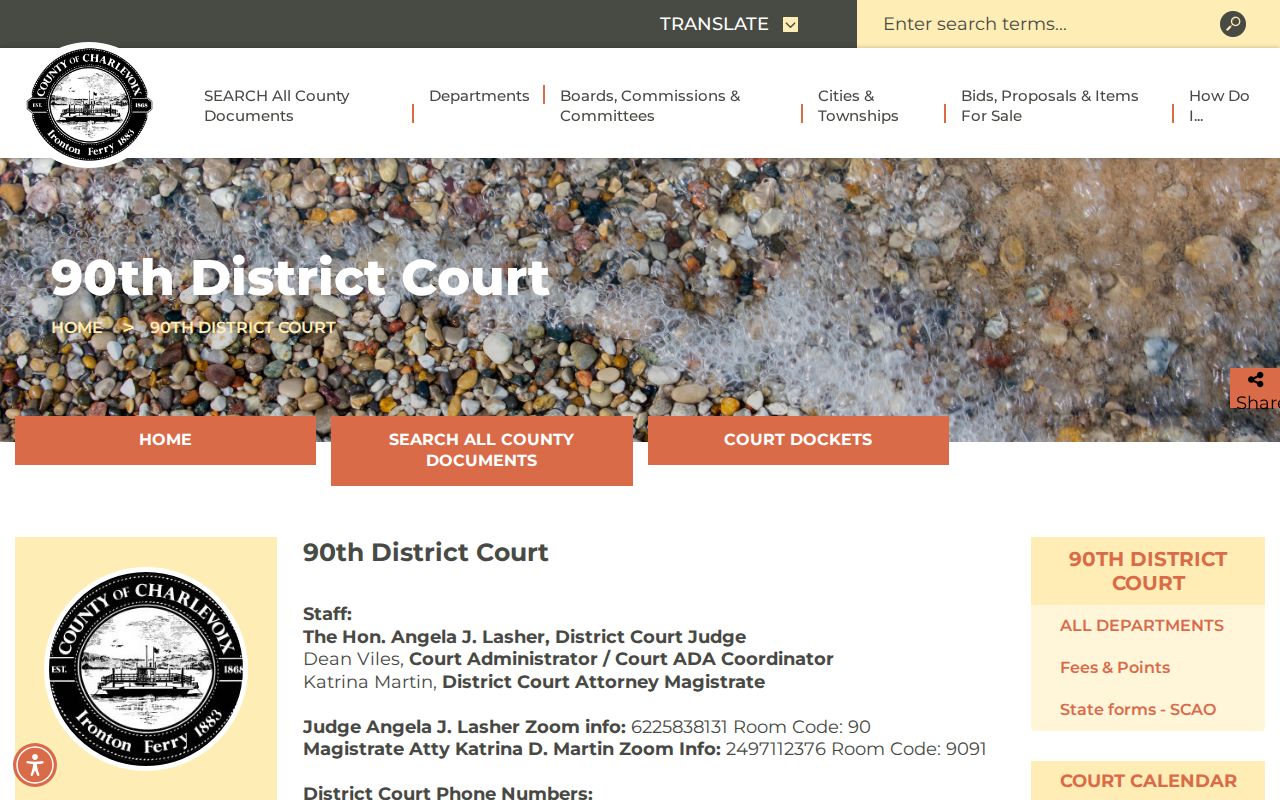 Charlevoix County court docket 90th District Court information page