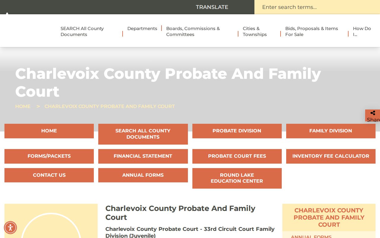 Charlevoix County court docket Probate and Family Court information page